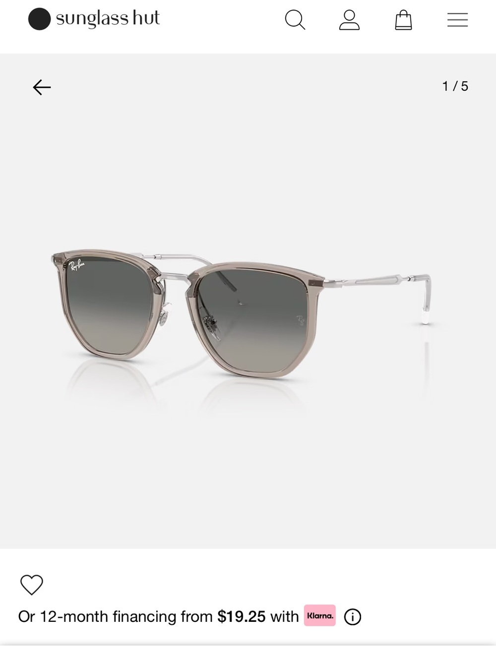 Ray-Ban Men's Translucent Taupe Frame with Gray Gradient Lenses Sunglasses